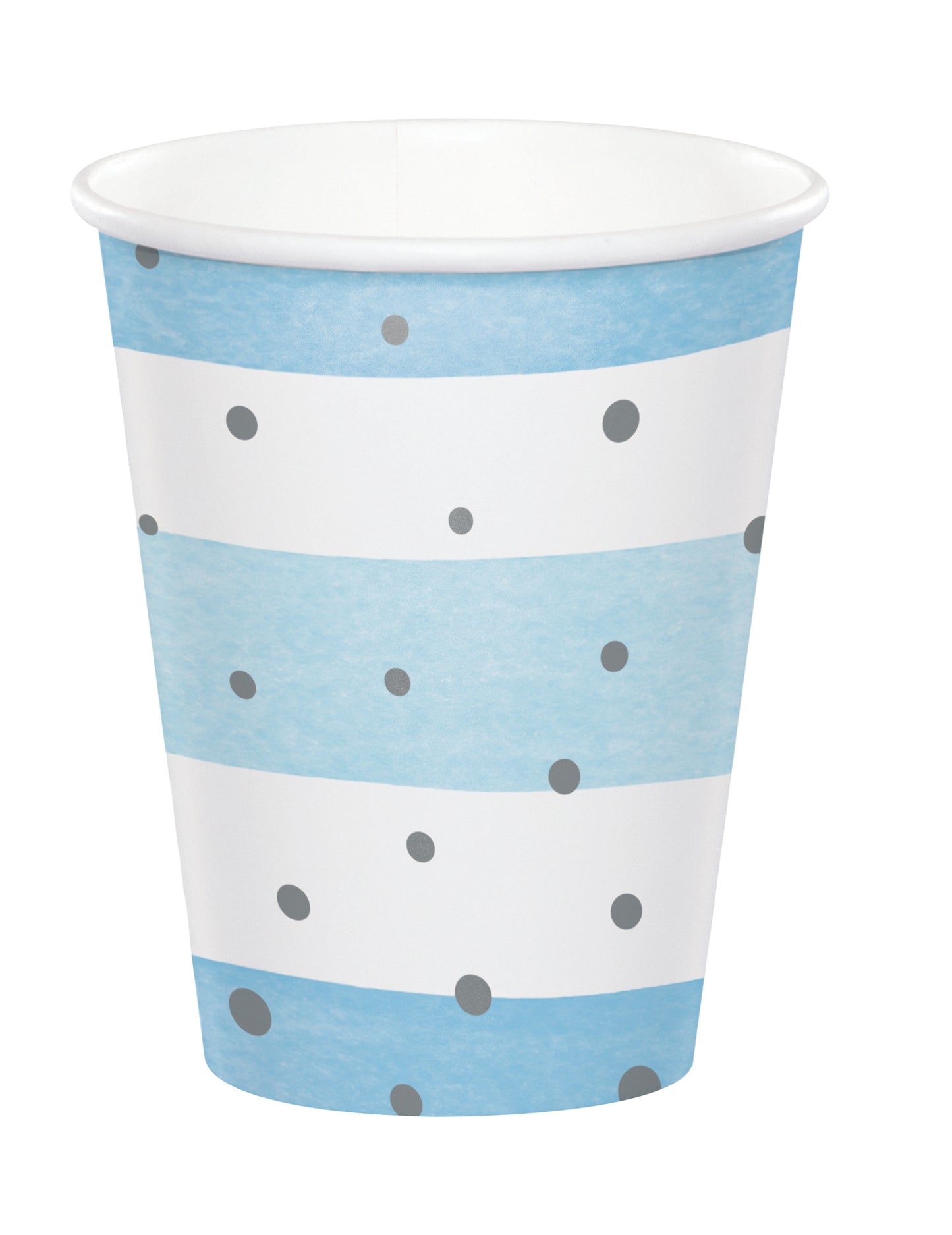 8 plavo-bijelih kartonskih čaša sa srebrnim točkicama, 256 ml, prugaste