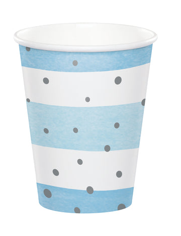 8 plavo-bijelih kartonskih čaša sa srebrnim točkicama, 256 ml, prugaste