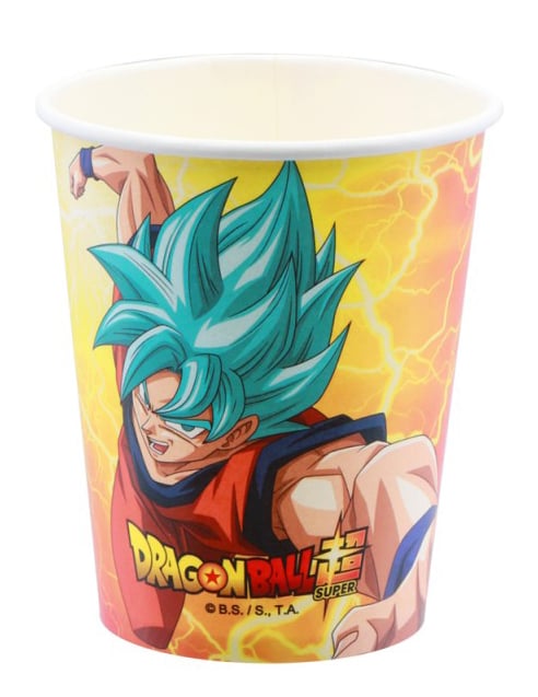 Gobelets en carton Dragon Ball Z jaune avec Goku aux cheveux bleus
