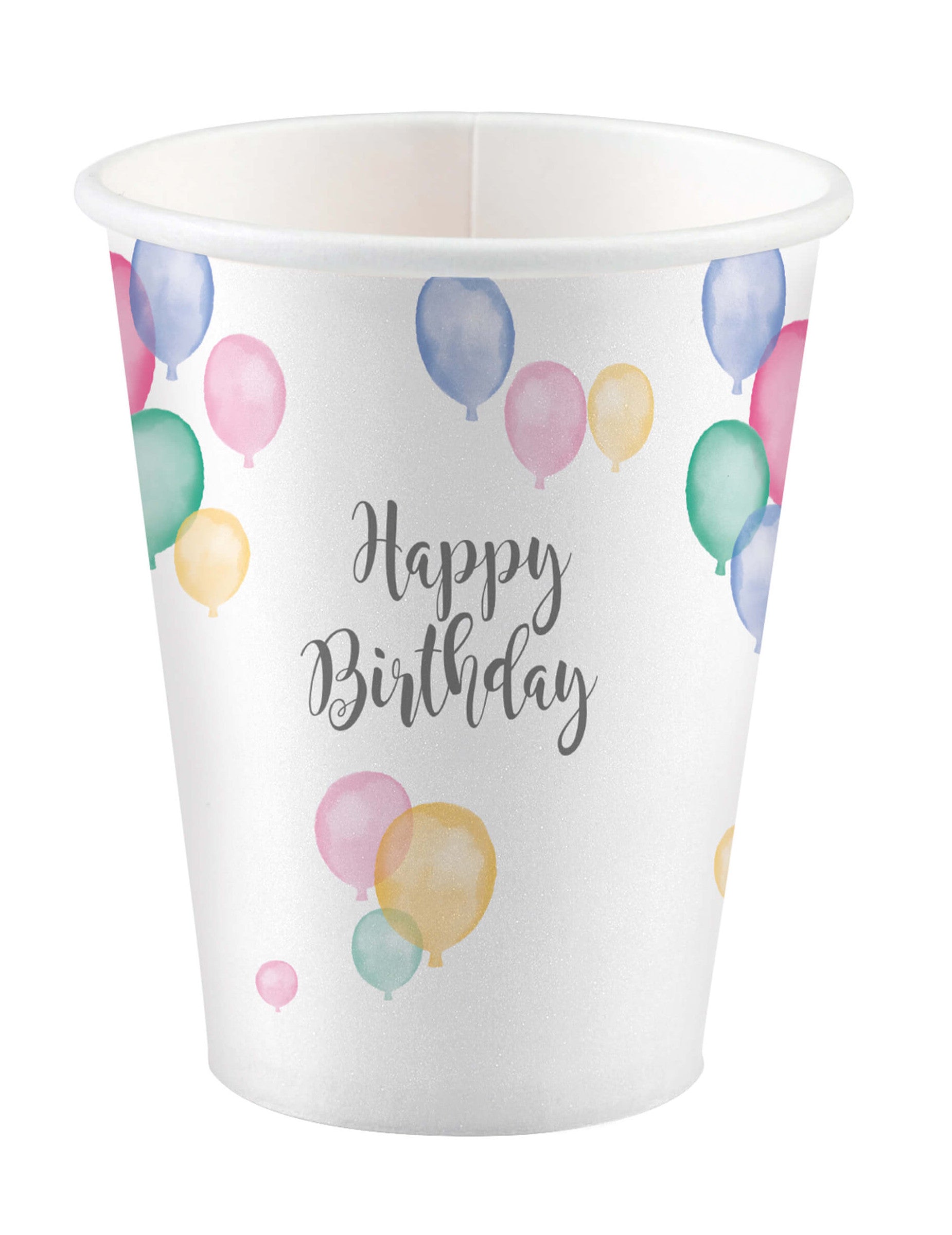 Gobelets en carton Happy Birthday ballons pour fête pastel