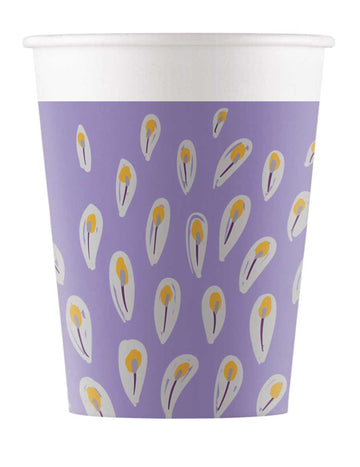 8 metalnih kartonskih čaša s uzorkom pauna, 200 ml, ljubičaste