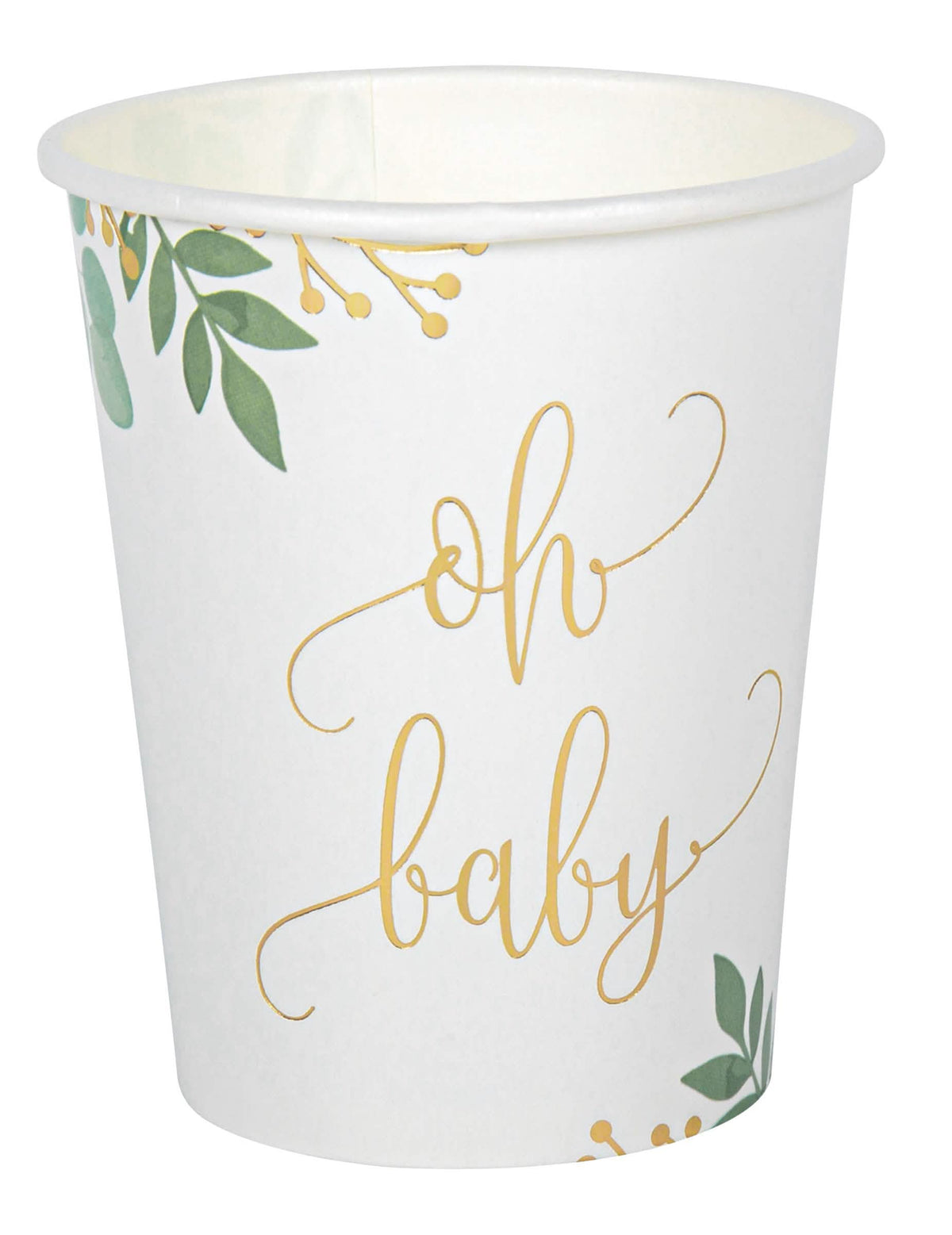 Kartonske čaše Oh Baby Eucalyptus za baby shower bijela s pozlatom