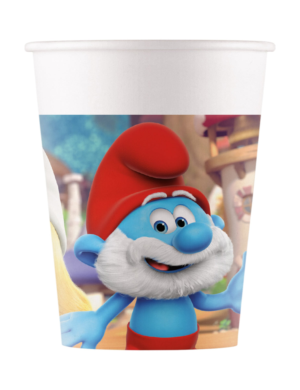 Gobelets en carton Schtroumpf avec illustration du Grand Schtroumpf