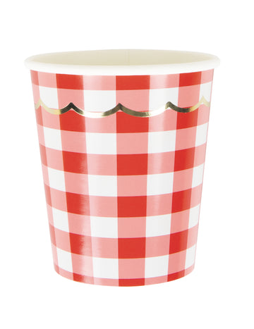 8 crveno-bijelih kartonskih čaša s uzorkom kariranog uzorka, 200 ml