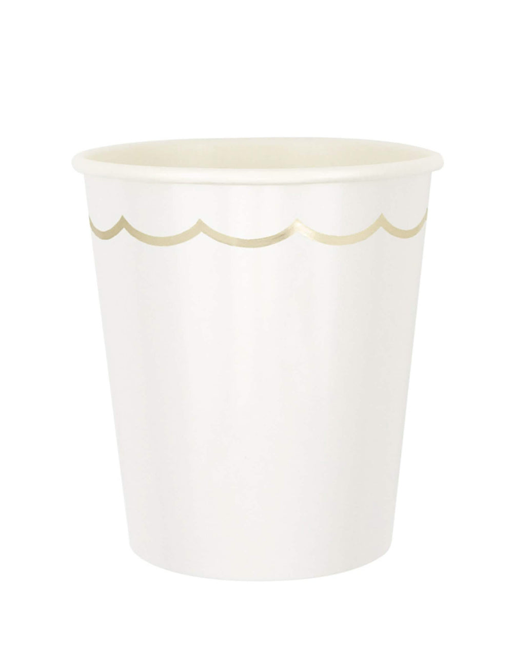 Gobelets en carton festonnés pour fête blancs et or