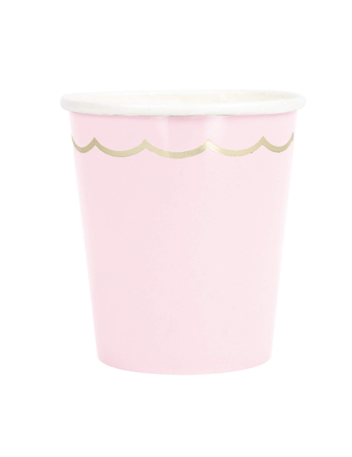 Gobelets festonnés en carton pour fête rose pastel et or