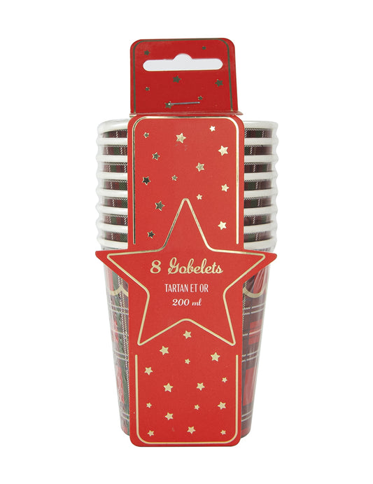 Vue du packaging des gobelets tartan de Noël