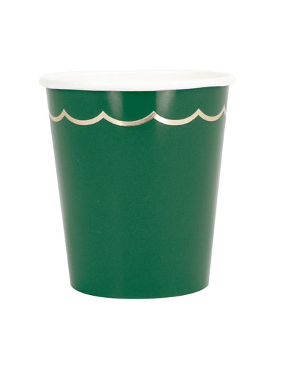Gobelets en carton de Noël pour fête vert et or festonnés