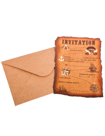 8 invitations avec enveloppes carte au trésor pirate kraft 10 x 15 cm pour anniversaire
