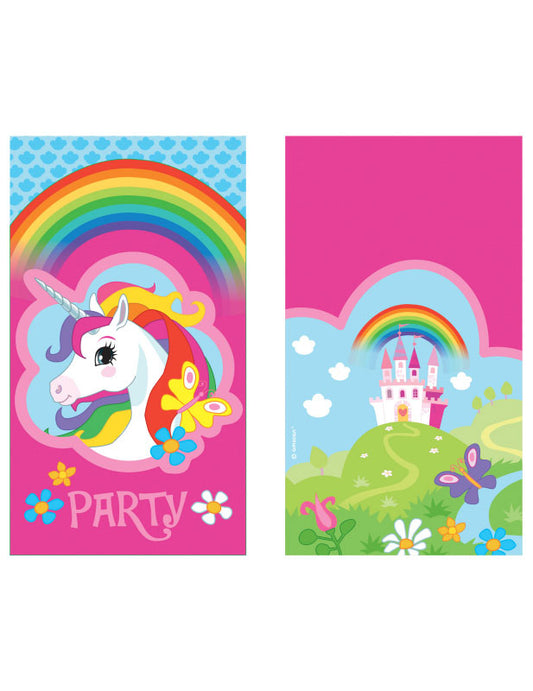 Invitations et enveloppes Licorne arc-en-ciel pour enfant rose