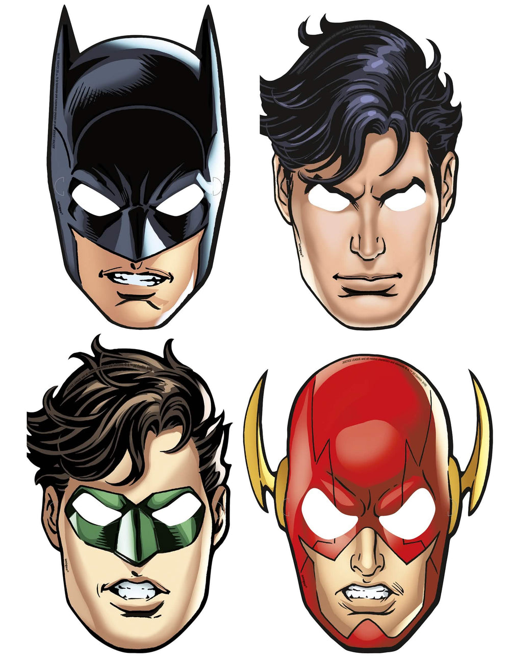 Maske od kartona Justice League Batman Superman Green Lantern i Flash