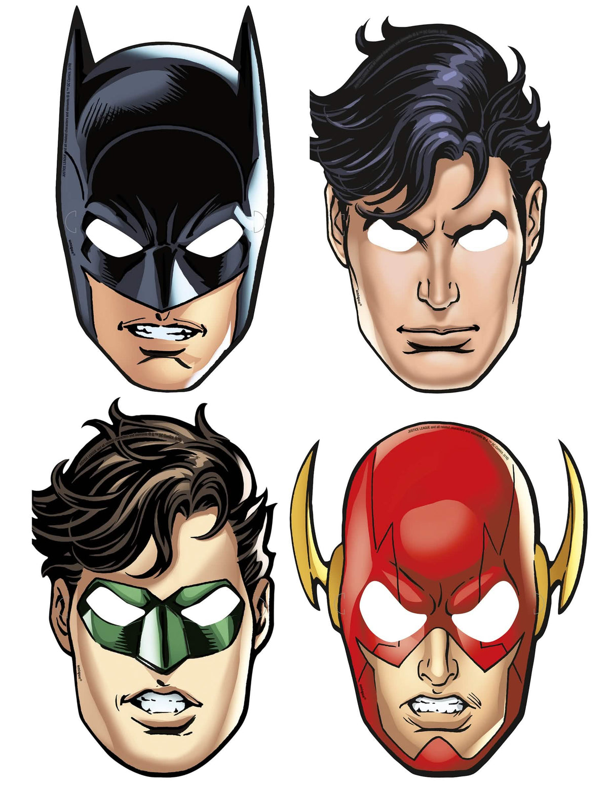 Maske od kartona Justice League Batman Superman Green Lantern i Flash