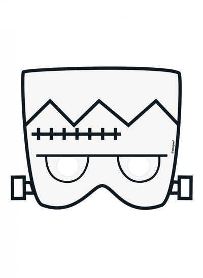 Masque en papier à colorier Halloween Frankenstein pour enfant blanc