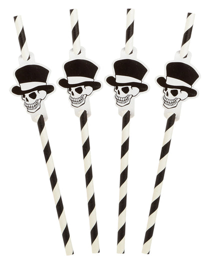 Pailles rayées squelette Halloween pour fête noir et blanc