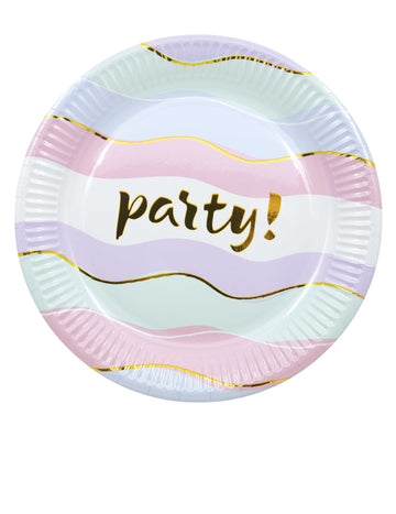 8 malih elegantnih papirnatih tanjura za zabavu u pastelnim bojama 20 cm zlatni valovi