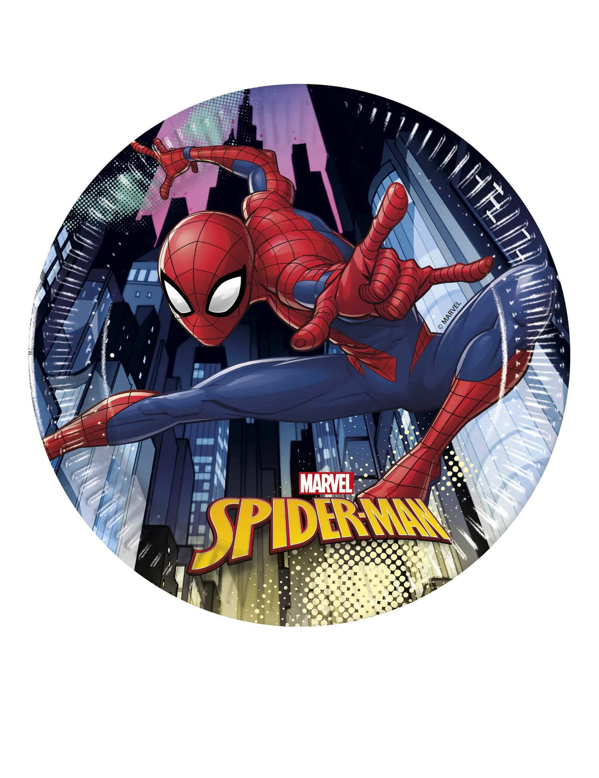 Kartonski tanjuri Spiderman za rođendan, plava i crvena s dekoracijom grada