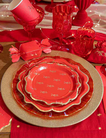 8 petites assiettes Joyeux Noël L'Intemporel rouge et or 18 cm