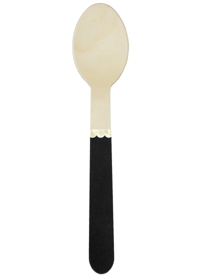 Petites cuillères en bois pour fête noires avec liseré doré