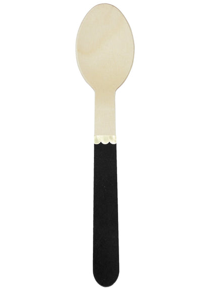 Petites cuillères en bois pour fête noires avec liseré doré