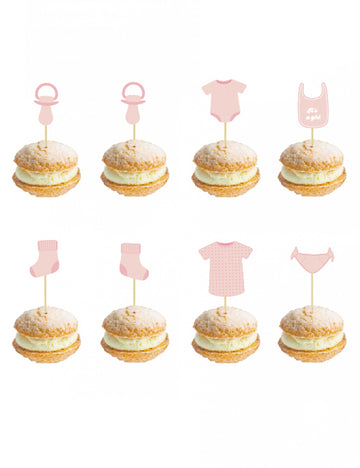 8 drvenih trzalica u ružičastoj boji 10 cm za baby shower