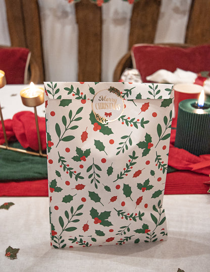 8 božićnih papirnatih poklon vrećica s motivom božikovine