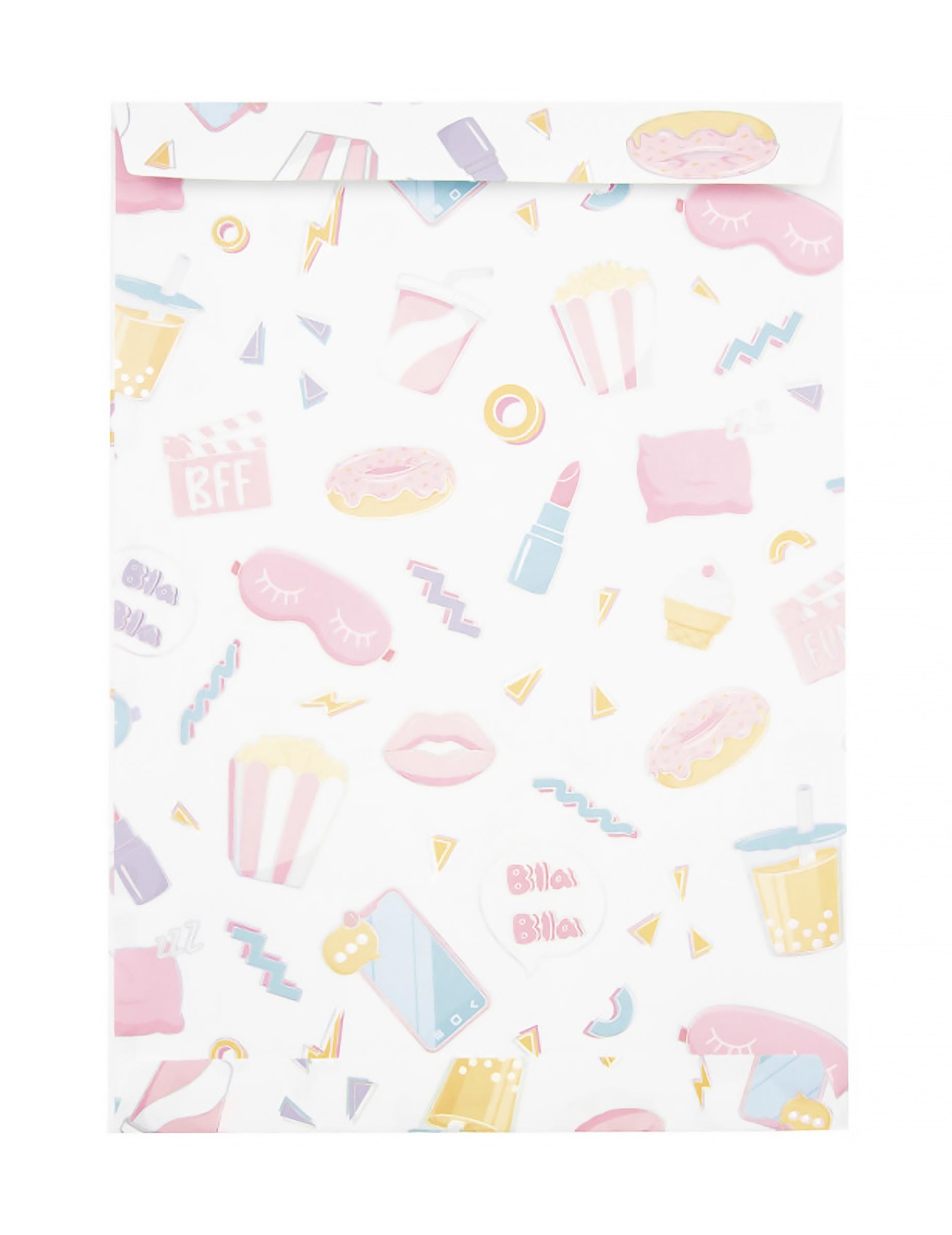 Pochettes cadeaux pyjama party en papier blanches aux motifs pastels