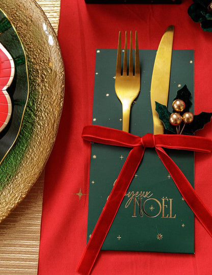 8 porte-couverts Joyeux Noël L'Intemporel vert anglais et or 10 x 20 cm