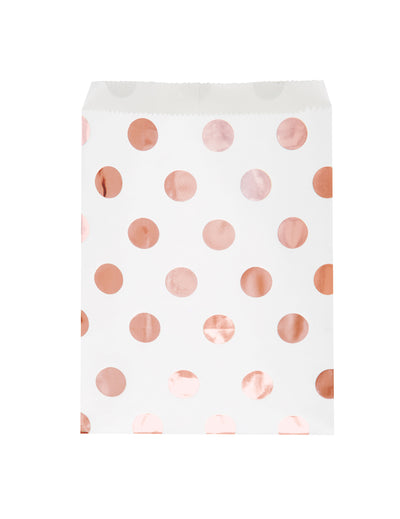 Sacs cadeaux en papier à pois pour bonbons blancs et rose gold