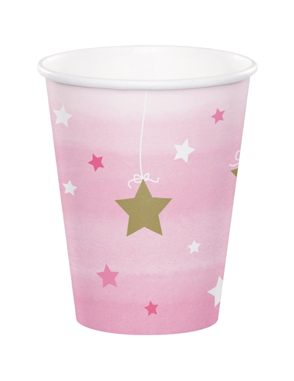 Gobelets en carton One Little Star pour enfant rose aux étoiles dorées