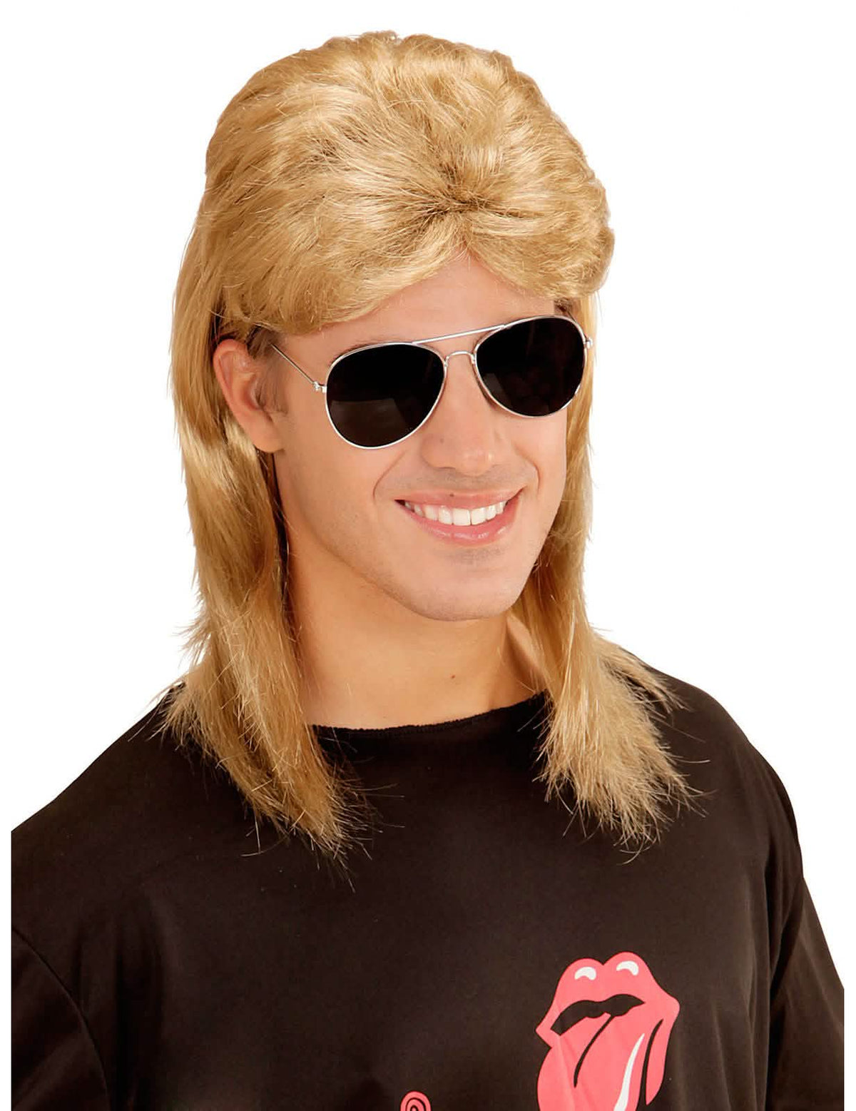 Perika i naočale iz 80-ih za muškarce, plava, stil mullet
