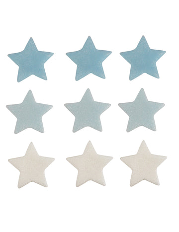 9 ukrasa za tortu od šećera u obliku plavih i bijelih zvjezdica 2,5 cm za slastice 