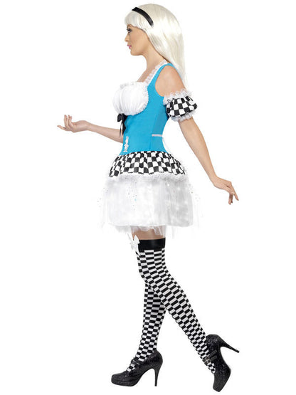 Alice kostim iz bajke za žene, svijetleće svjetloplavo-bijelo-crni 
