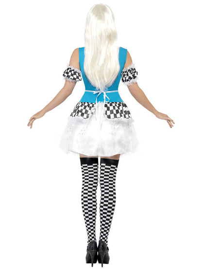 Alice kostim iz bajke za žene, svijetleće svjetloplavo-bijelo-crni 