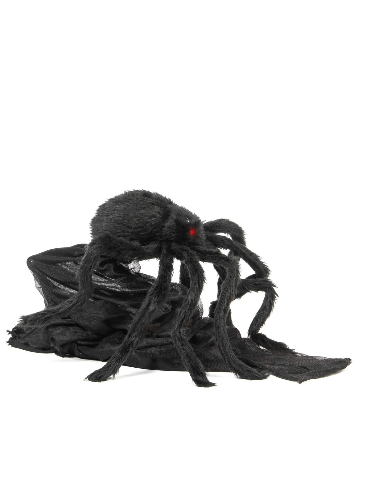 Détail des yeux rouges et de la fourrure de l'araignée animée sauteuse d'Halloween