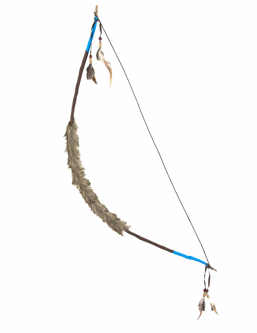 Arc indien marron avec fausse fourrure plumes et détails bleus