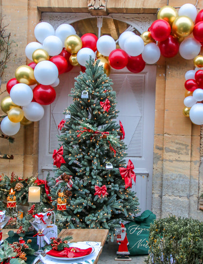 Tradicionalni šik luk, 80 crvenih, bijelih i zlatnih balona, božićni komplet