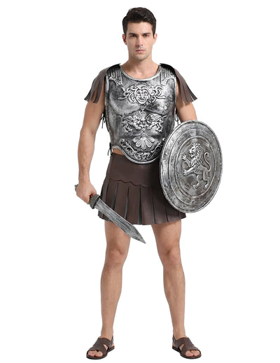Armure de gladiateur avec jupe et épaulettes pour adulte argenté et marron