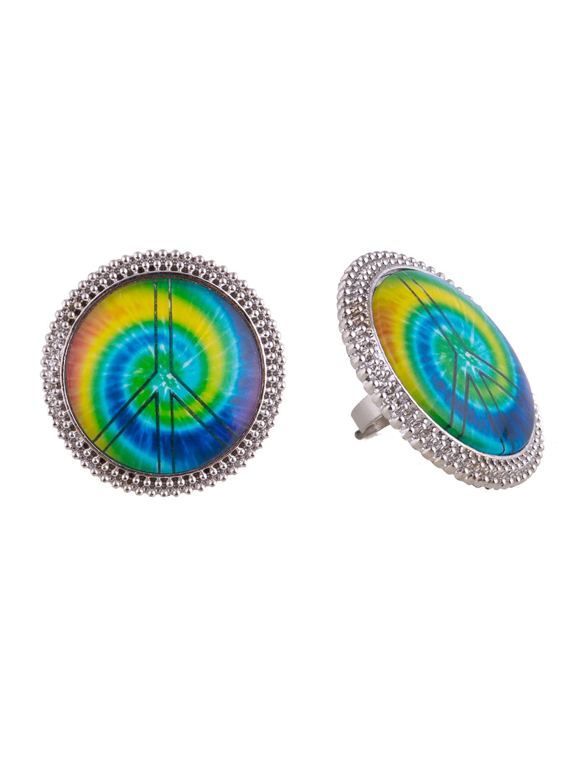 Bague hippie pour adulte multicolore avec symbole peace and love