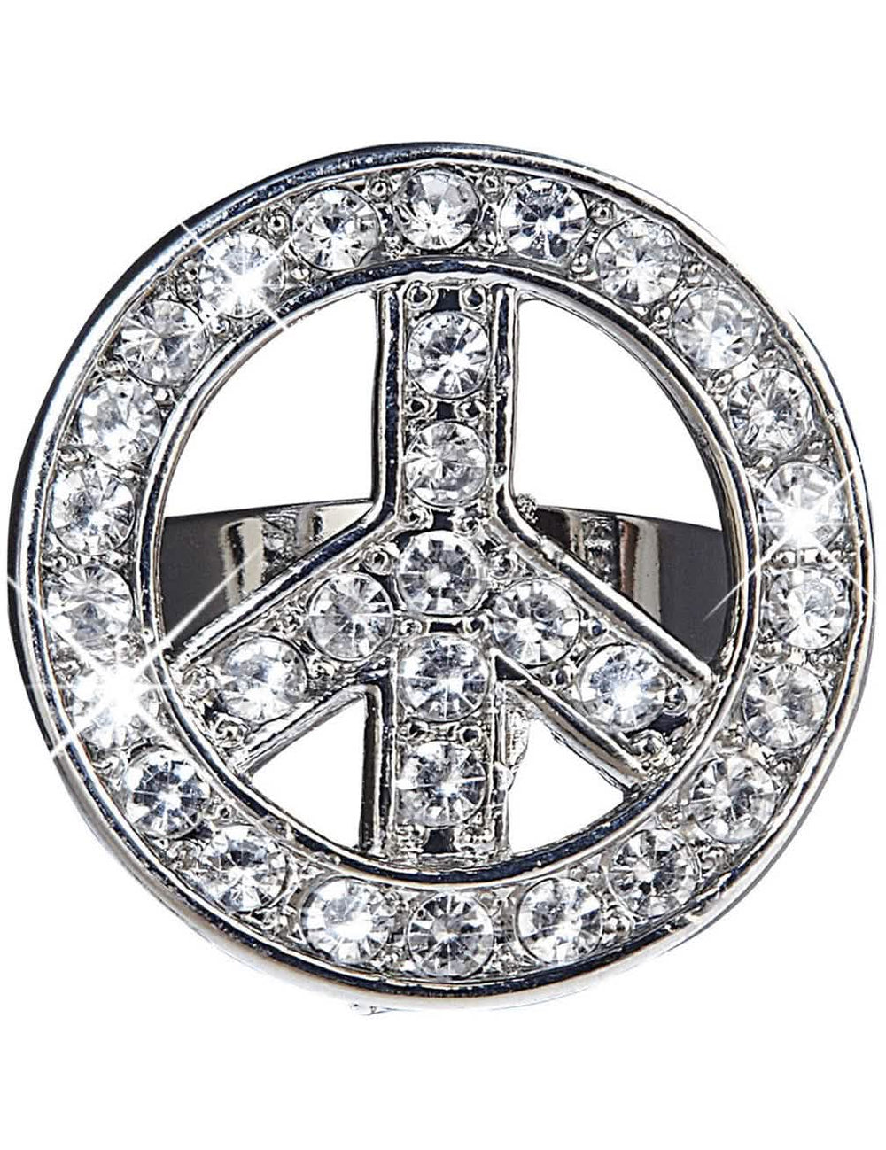 Hippy prsten za odrasli srebrni sa štrasom u obliku peace and love