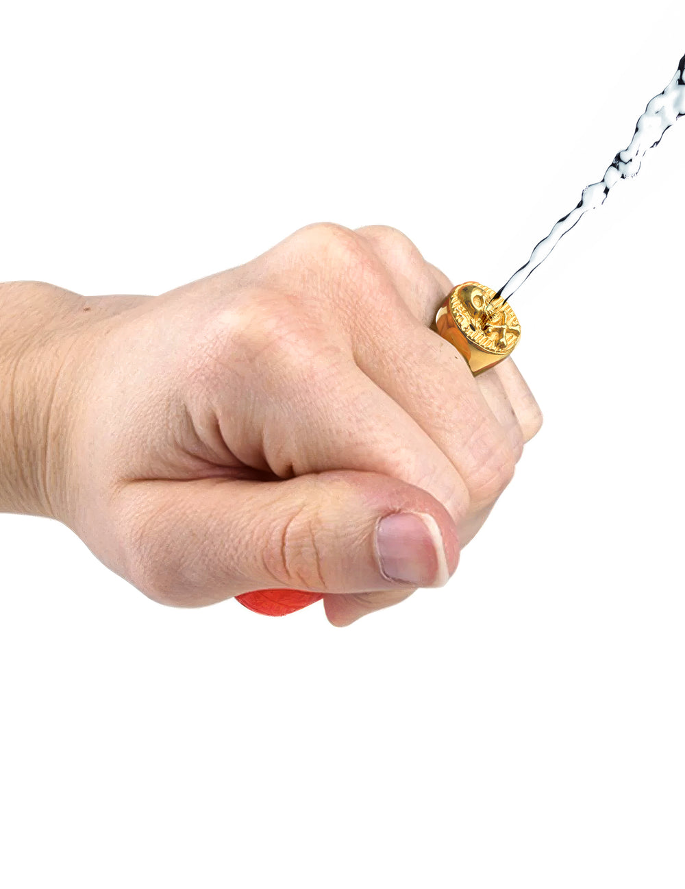 Bague lance eau pirate pour adulte dorée avec tête de mort