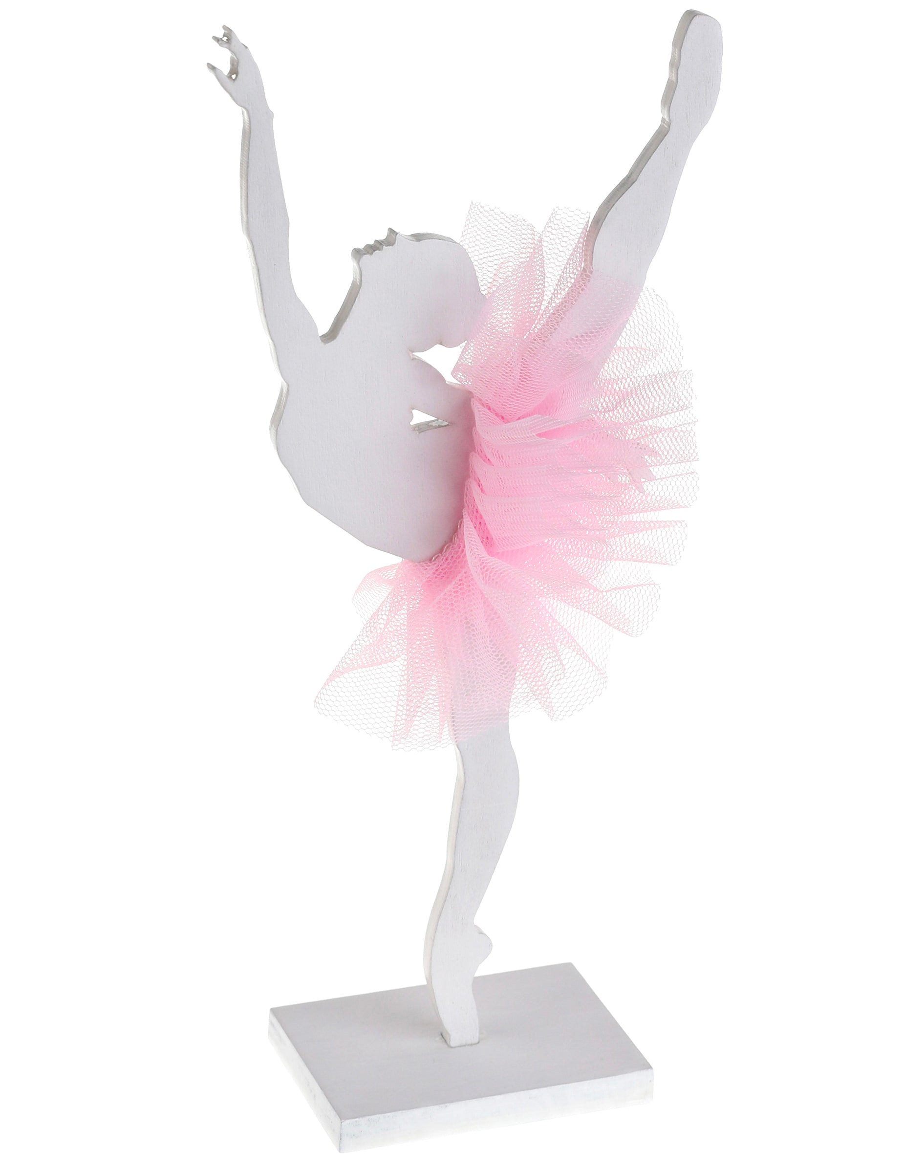 Ballerine en bois pour décoration blanche avec tutu rose