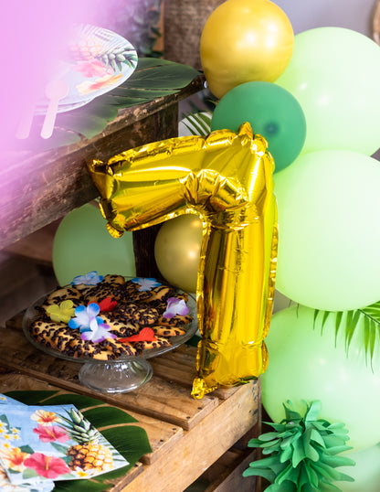 Mise en situation du chiffre 1 du ballon aluminium chiffre pour fête doré