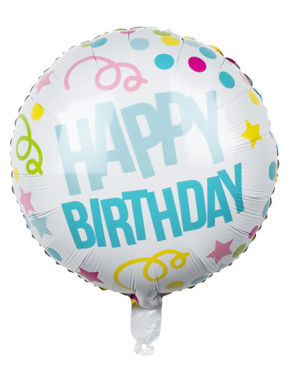 Ballon aluminium Confettis Happy Birthday pour anniversaire blanc et multicolore