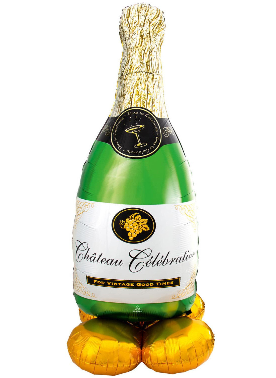 Veliki aluminijski balon Airloonz, boca šampanjca 139 cm stoji samostalno