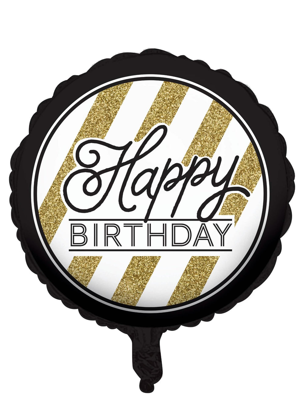 aluminijski balon Happy Birthday za rođendan crna i zlatna s prugama i svjetlucavim sjajem