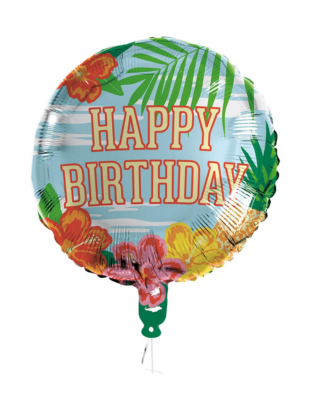 Balon od aluminija Happy Birthday Paradise za rođendan plava s cvjetovima hibiskusa i palmom