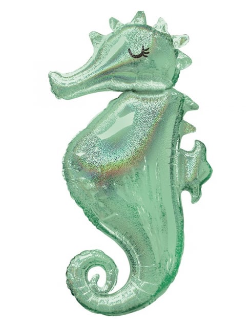 Ballon aluminium hippocampe pour décoration anniversaire sirène vert irisé