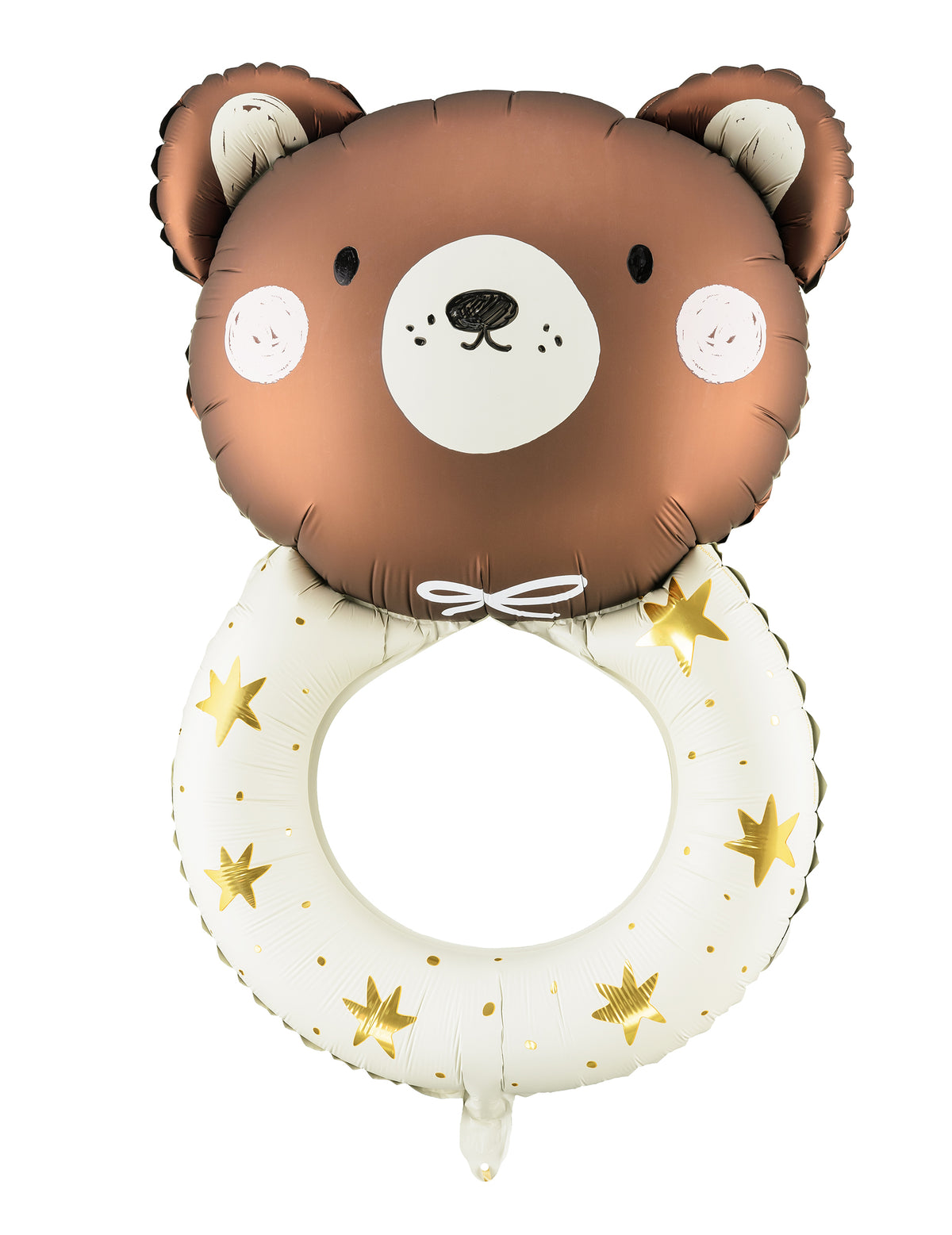 Ballon aluminium hochet petit ours pour enfant marron et blanc avec étoiles dorées