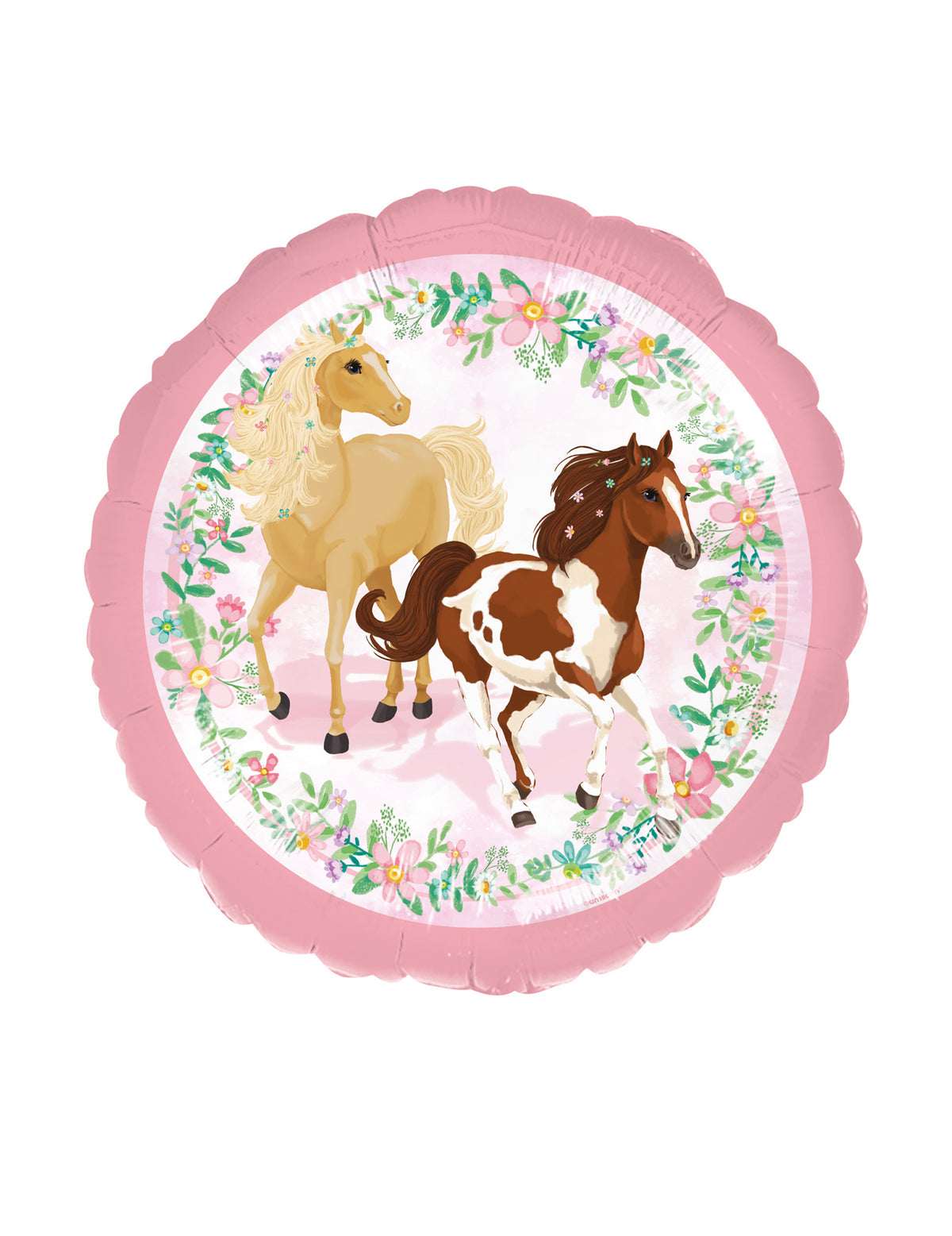 Ballon aluminium joli cheval pour anniversaire rose avec fleurs et chevaux