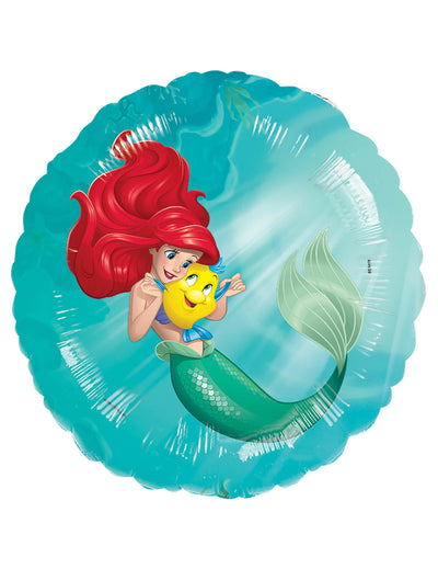Balon od aluminija Mala sirena za dijete tirkizno plava s Ariel i Polochonom